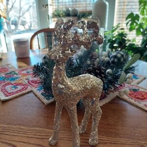 Glittering Gold Reindeer Holiday Decoration